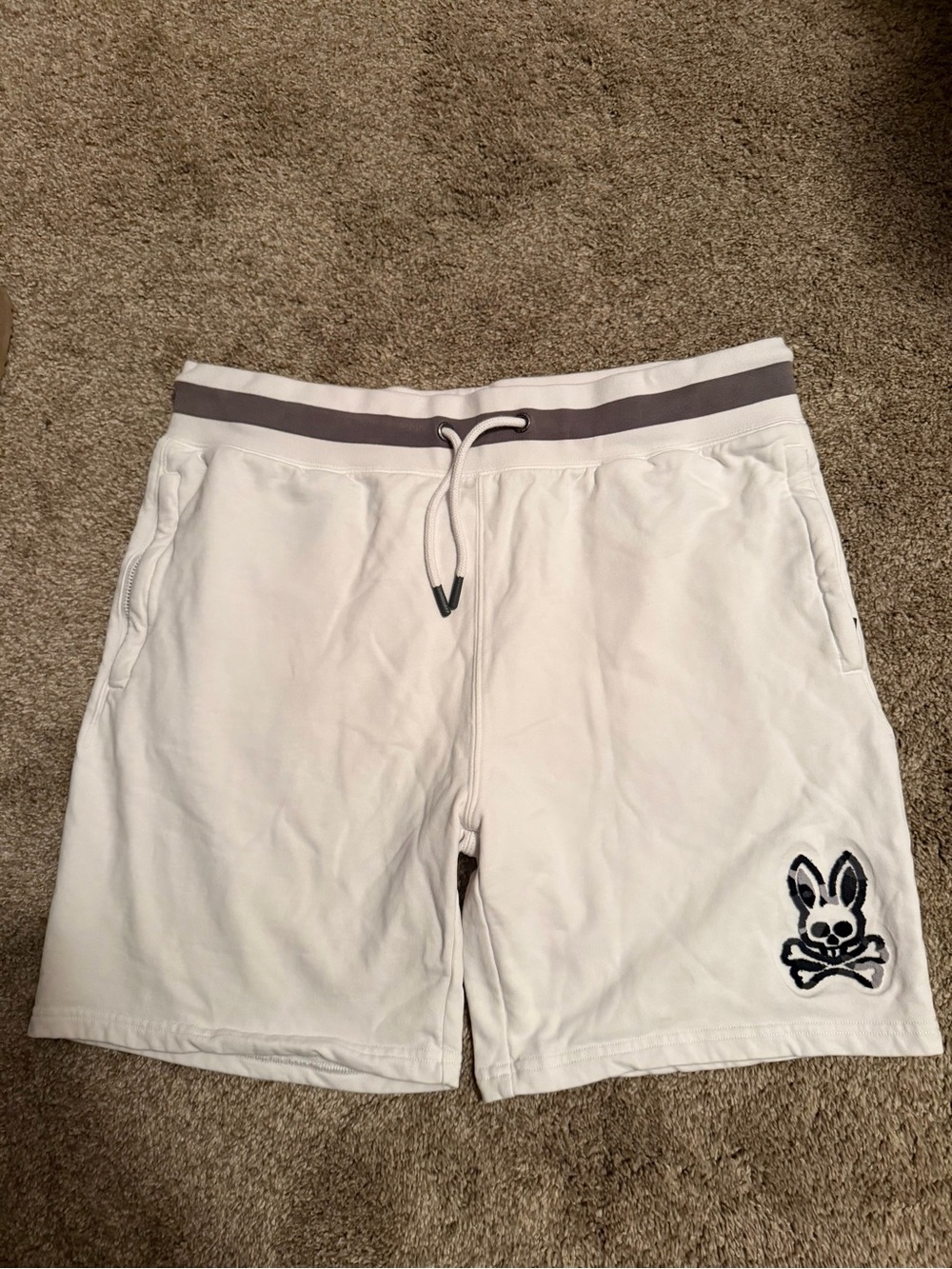 Psycho Bunny White Men's Cotton Drawstring Shorts with Accent Waistband